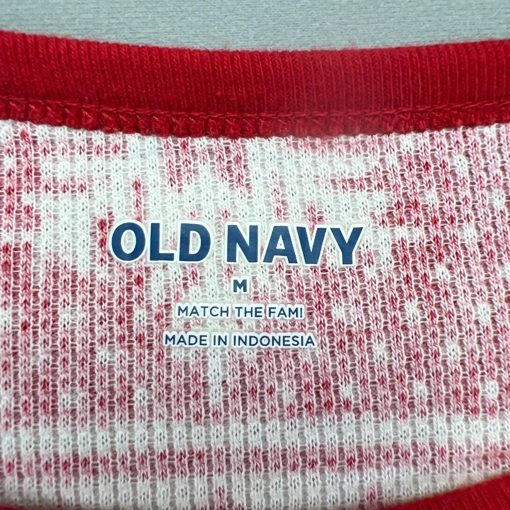 Old Navy Holiday Pajama Set Womens M Red White Reindeer Snowflake Cotton Stretch
